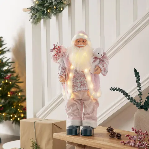 FESTIVE PRE LIT STANDING SANTA WITH BEAR