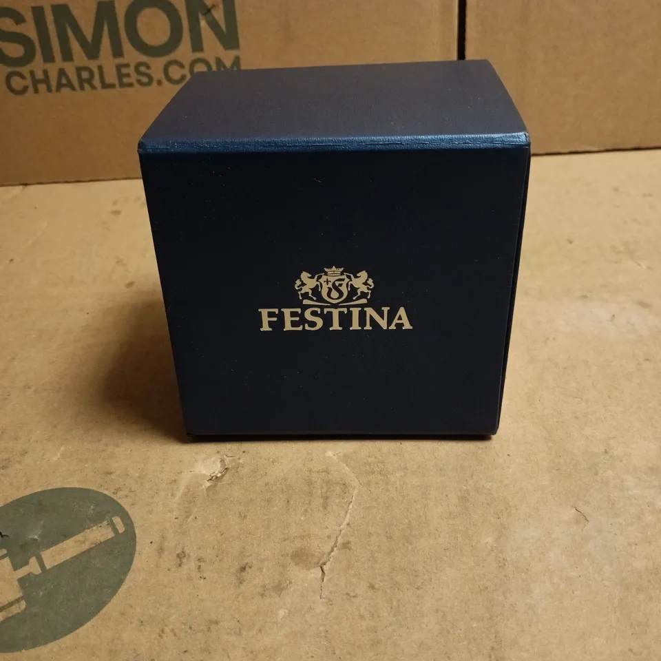 FESTINA WRISTWATCH WITH SILVER STAINLESS STEEL BRACELET AND BLUE STRAP – BOXED