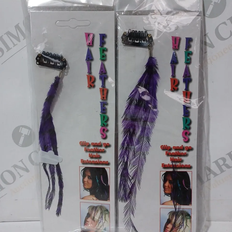 BOX OF APPROXIMATELY 200 UNBRANDED HAIR FEATHERS IN PURPLE