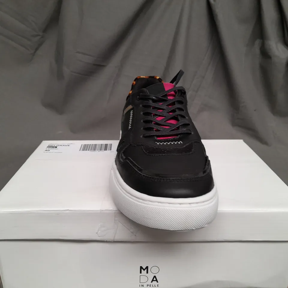 BOXED PAIR OF MODA IN PELLE BELGRAVE BLACK SEQUIN TRAINERS - SIZE 7