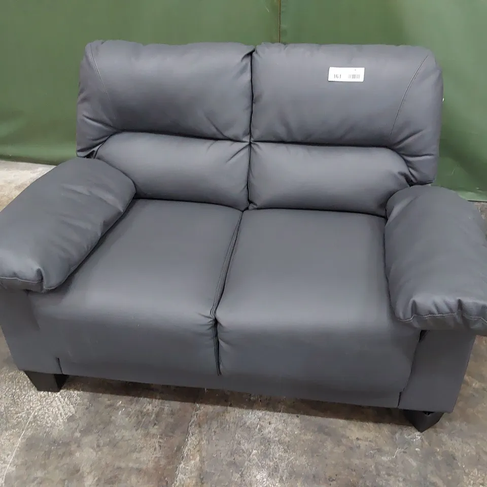 DESIGNER TWO SEATER SOFA GREY LEATHER 
