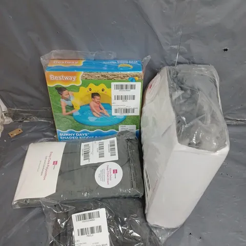 MEDIUM BOX OF APPROX 5 ITEMS TO INCLUDE SWIMMING POOL, CURTINS AND LEGO