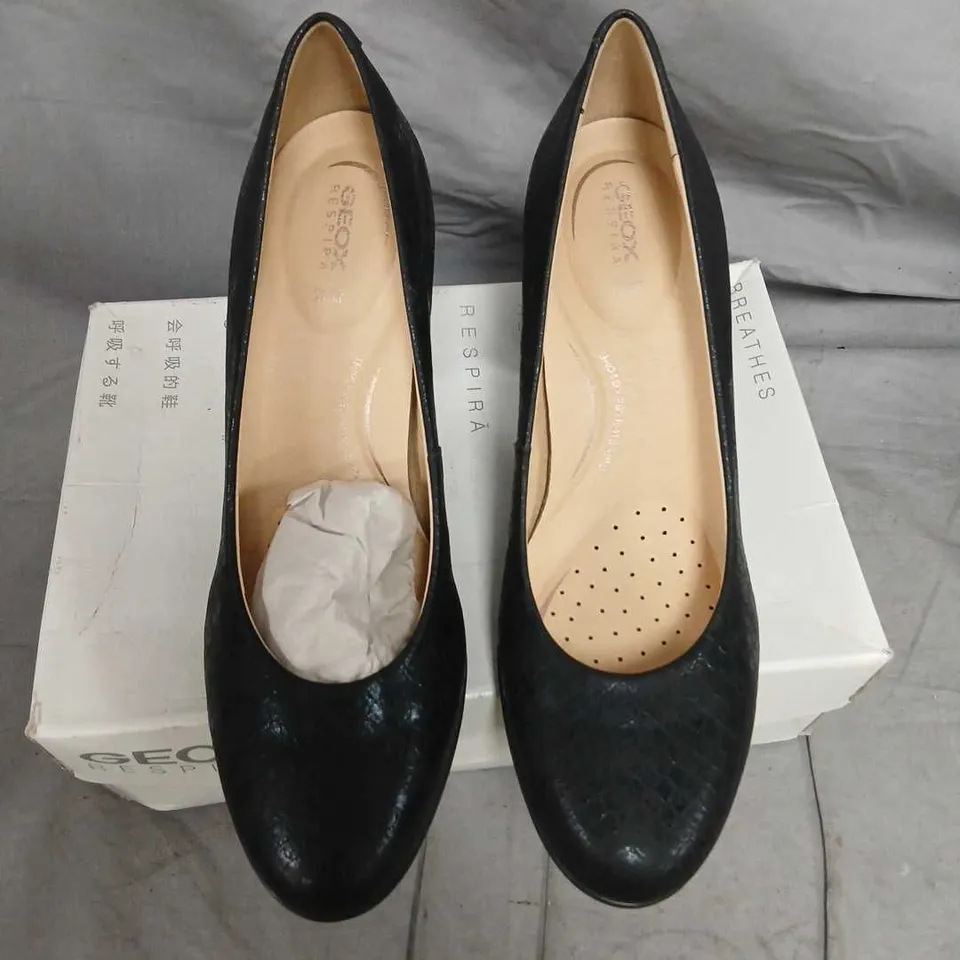 GEOX ANNYA C BLACK LEATHER HIGH HEELS – BOXED (EU 41) UK 7.5 