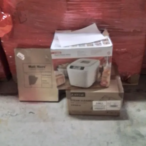 PALLET OF ASSORTED HOUSEHOLD GOODS AND PRODUCTS TO INCLUDE;LETTER CATCHER,BREAD MAKER MACHINE,STEAM CLEANER 