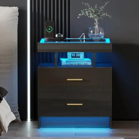 BOXED BEDSIDE TABLE WITH WIRELESS CHARGING STATION AND HUMAN SENSOR LIGHT (1 BOX)