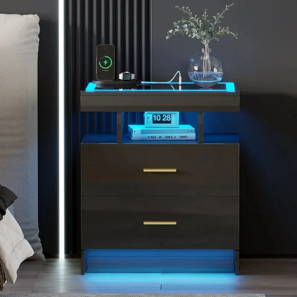 BOXED BEDSIDE TABLE WITH WIRELESS CHARGING STATION AND HUMAN SENSOR LIGHT (1 BOX)