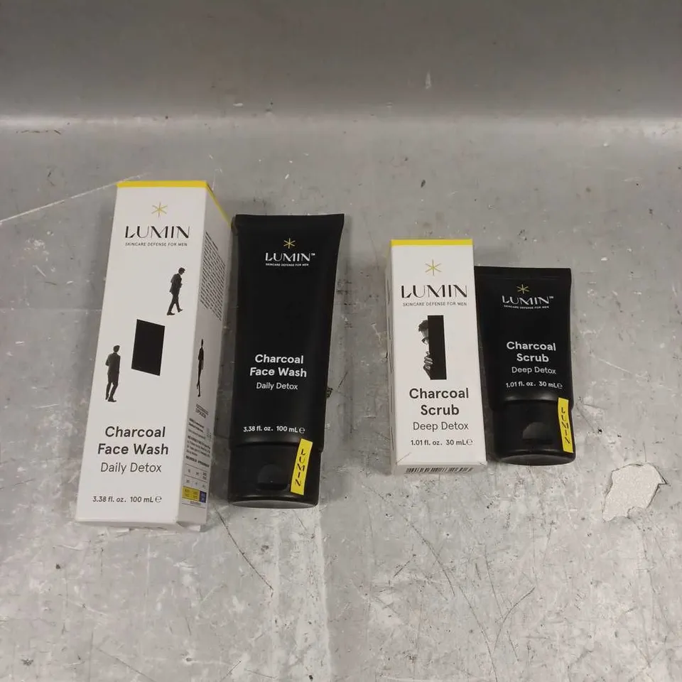 LUMIN LOT OF 2 ASSORTED SKINCARE PRODUCTS TO INCLUDE - CHARCOAL SCRUB - CHARCOAL FACE WASH