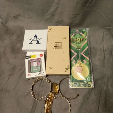 APPROXIMATELY 25 ASSORTED JEWELLERY AND WATCH ITEMS TO INCLUDE WICKED NECKLACE, JUSMI WATCH, BRACELETS, OTTER HOUSE WATCH ETC