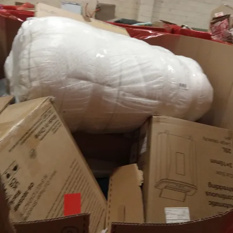 PALLET OF ASSORTED HOUSEHOLD GOODS AND PRODUCTS TO INCLUDE; SHREDDED MACHINE, MATTRESS TOPPER, RETRACTABLE SAFETY GATE