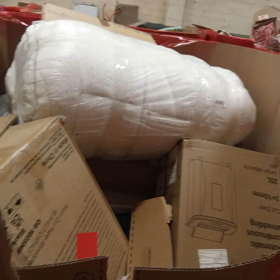 PALLET OF ASSORTED HOUSEHOLD GOODS AND PRODUCTS TO INCLUDE; SHREDDED MACHINE, MATTRESS TOPPER, RETRACTABLE SAFETY GATE