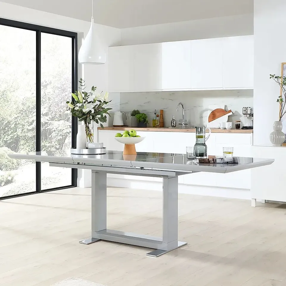 BOXED DESIGNER TOKYO LIGHT GREY HIGH GLOSS 160-220CM EXTENDING DINING TABLE (3 BOXES)