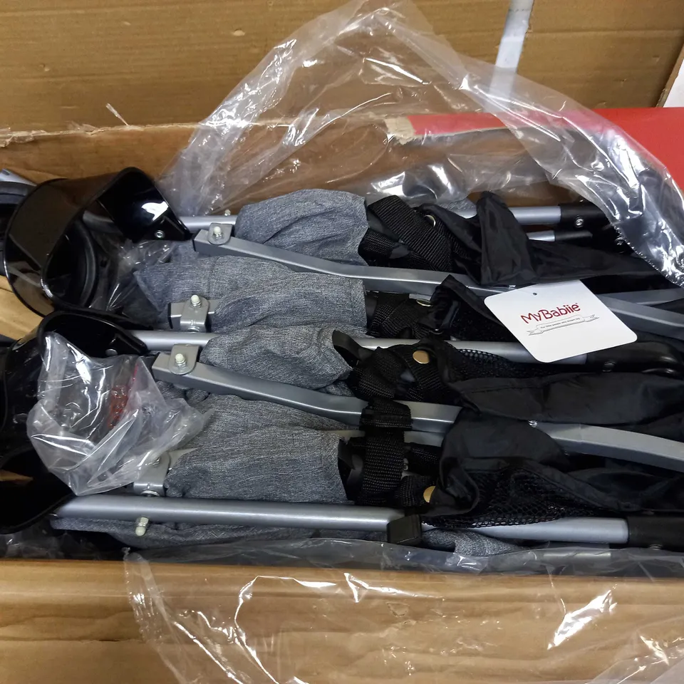 GREY MELANGE AND LEOPARD DOUBLE STROLLER - COLLECTION ONLY RRP £149.99