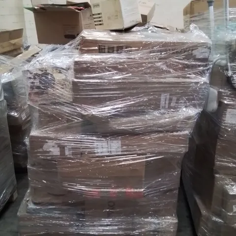 PALLET CONTAINING VARIOUS ASSORTED BOXED ITEMS TO INCLUDE. CAMPING CHAIRS, PORTABLE AIR PUMP/JUMP STARTER, MULTIFUNCTIONAL SHELF AND LOTS MORE UNMARKED BOXED ITEMS