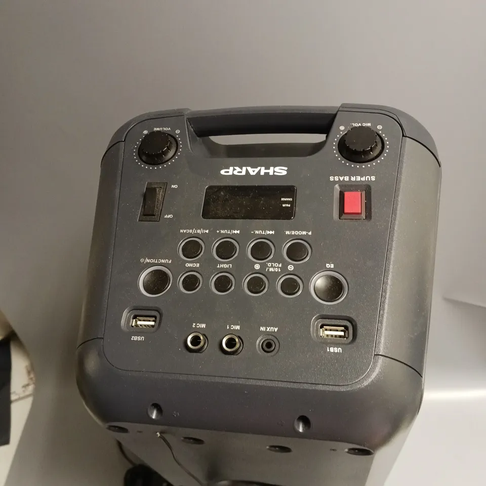 BOXED SHARP PARTY SPEAKER SYSTEM BLUETOOTH ENABLED PORTABLE BOOMBOX SUPER BASS AND FLASHING LED INCLUDES MICROPHONE