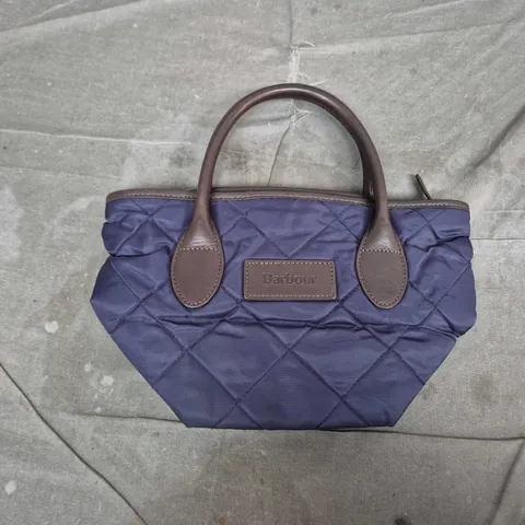 BARBOUR QUILTED NAVY HANDBAG WITH BROWN LEATHER TRIM