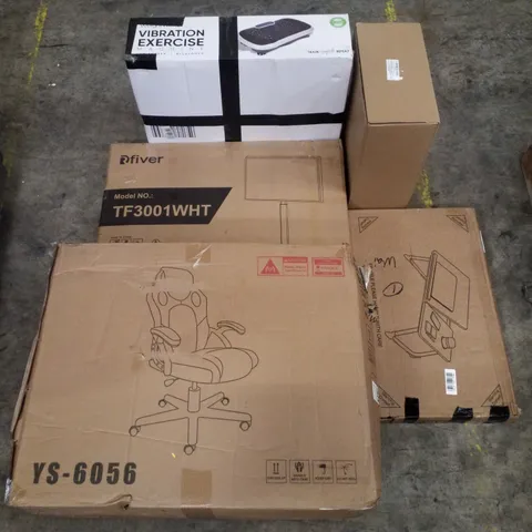 PALLET CONTAINING ASSORTED PRODUCTS INCLUDING OFFICE CHAIR, TV MOUNT, LAPTOP DESK, VIBRATION EXERCISE MACHINE & WALL MOUNTED MEDICINE CABINET 