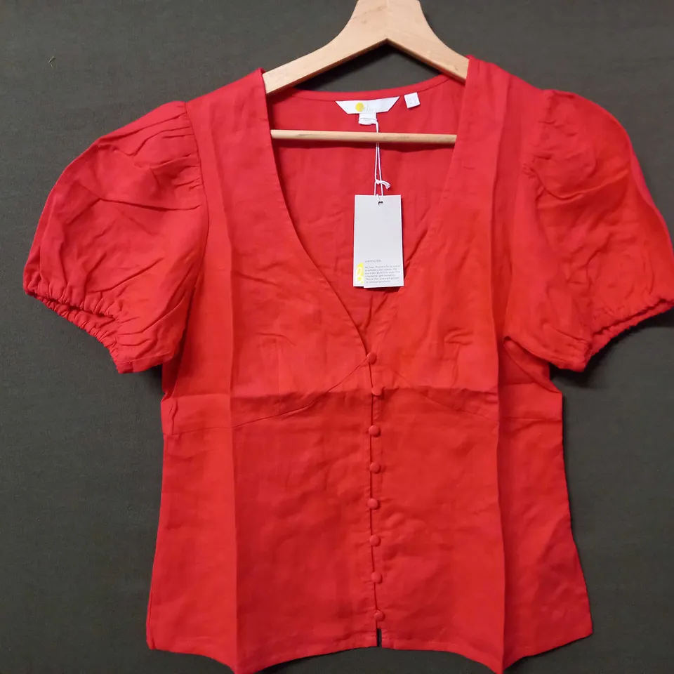 BODEN BUTTON PUFFY SLEEVE TOP IN RED - UK 12