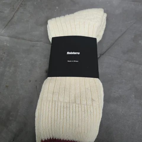 Finisterre Knit Socks – Made in Britain, cream with burgundy cuff