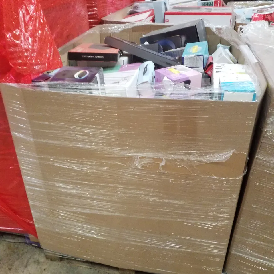 PALLET CONTAINING ASSORTED ELECTRICAL RETURNS INCLUDING HP PRINTER, BLUETOOTH CD BOOMBOX, FUNKY FABRIC SPEAKER, AERIAL ANTENNA & COMPACT SOUNDBAR