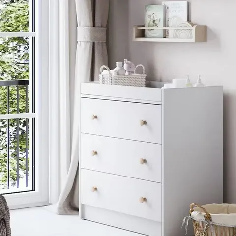 BOXED LITTLE ACORNS FLORENCE DRESSER/CHANGER - WHITE & OAK (2 BOXES)