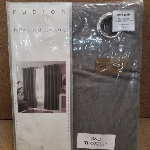 FUSION FULLY LINED EYELET CURTAINS 117×183CM - SORBONNE CHARCOAL