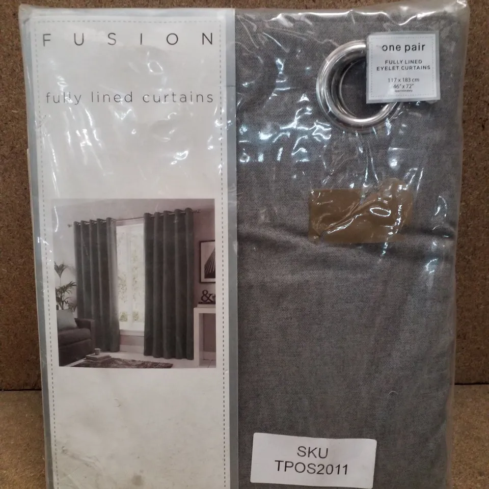 FUSION FULLY LINED EYELET CURTAINS 117×183CM - SORBONNE CHARCOAL 