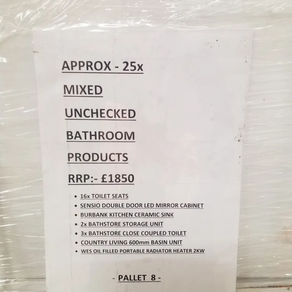 PALLET CONTAINING APPROXIMATELY 25 MIXED BATHROOM PRODUCTS 
