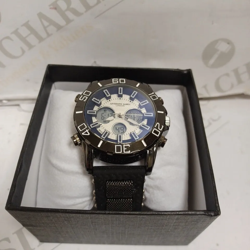 BOXED ANTHONY JAMES SPEEDSTER SPORT WATCH - RUBBER STRAP - WATER RESISTANT 3 ATM - SUB DIAL. 