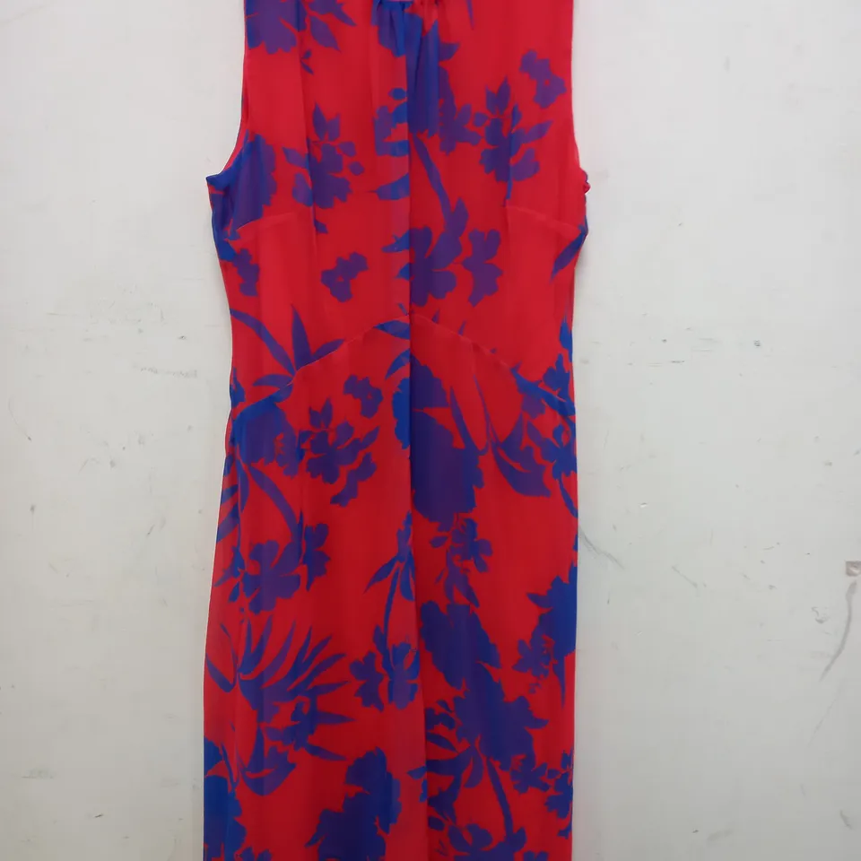 ROMAN PETITE CHIFFON DRESS IN FLORAL DESIGN IN RED/BLUE - SIZE 14
