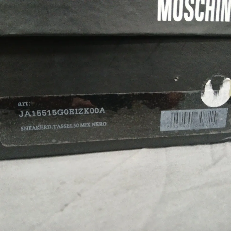 BOXED LOVE MOSCHINO BLACK TASSEL STYLE TRAINERS - 39