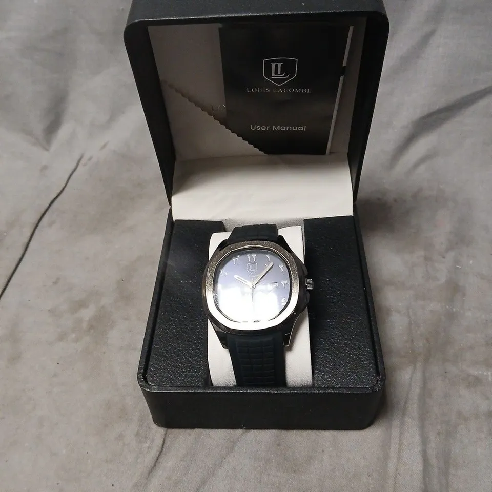 LOUIS LACOMBE WRISTWATCH WITH BLACK DIAL AND RUBBER STRAP