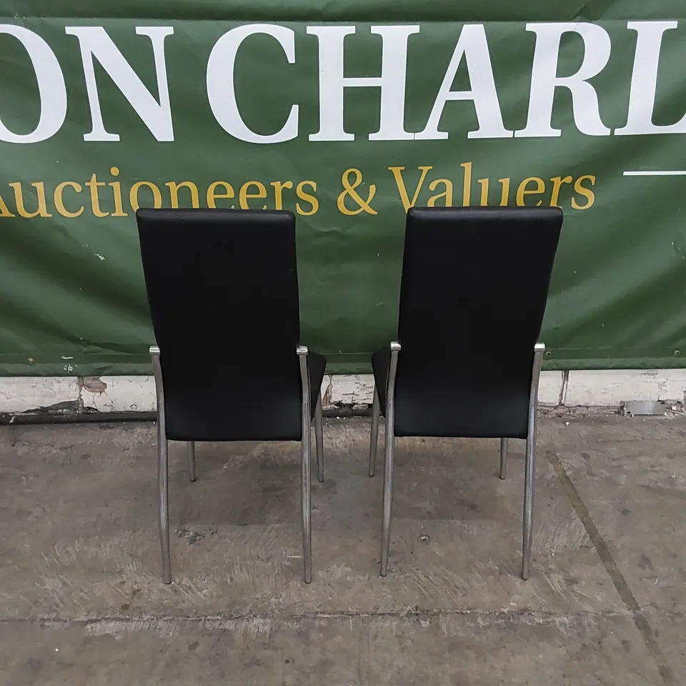 SET OF 2 DINING CHAIRS IN METAL AND BLACK PU FAUX LEATHER 