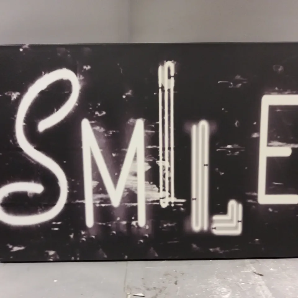 'SMILE' 90x60cm ART PRINT CANVAS IN BLACK/WHITE