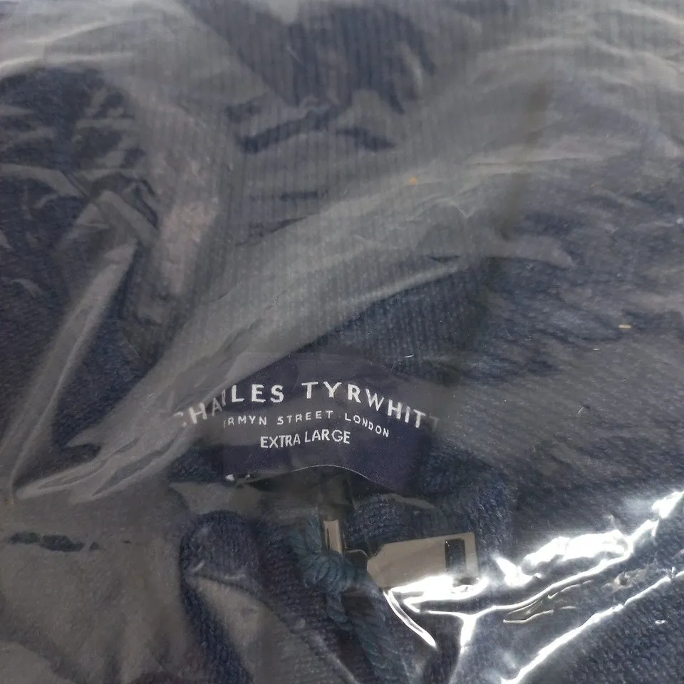CHARLES TYRWHITT INK-BLUE MERINO ZIP-NECK JUMPER, EXTRA LARGE (XL)