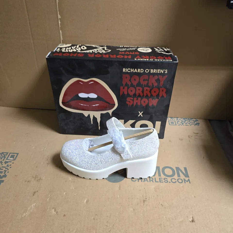 KOI ROCKY HORROR SHOW TIRA GLITTER MARY JANES DAMN IT JANET EDITION - WHITE GLITTER - UK SIZE 3 