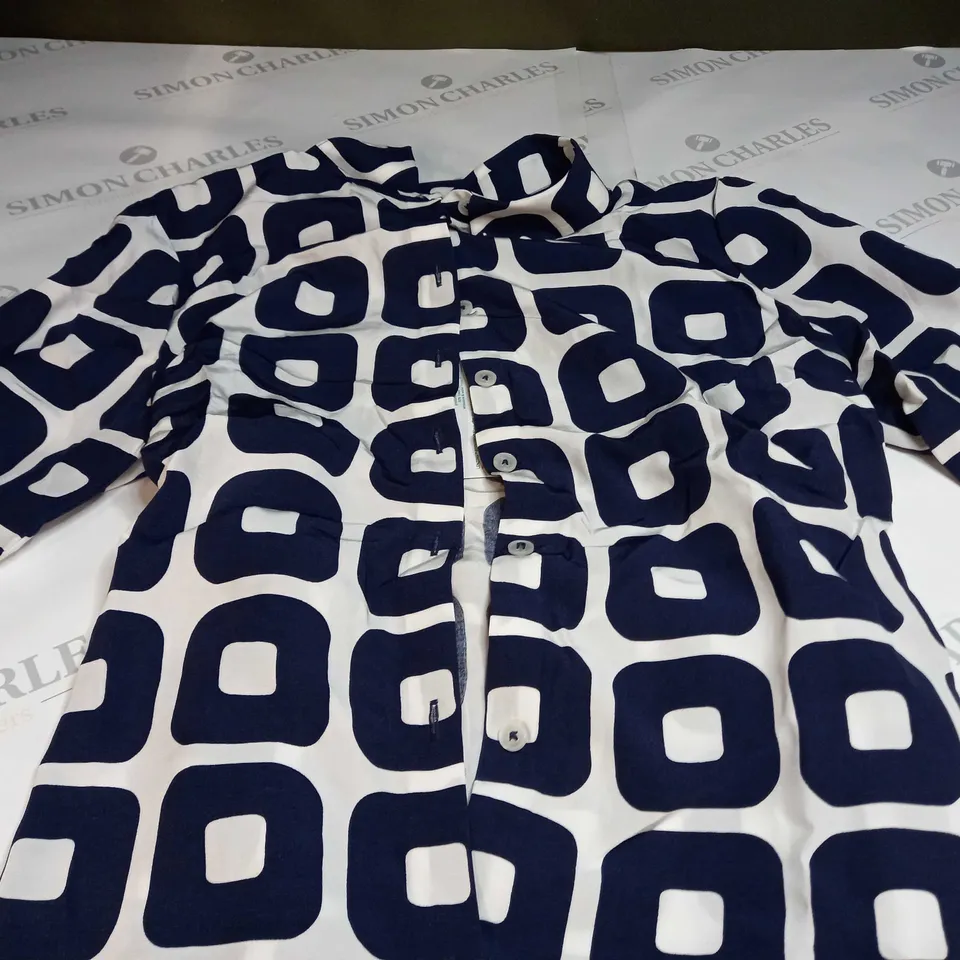 BODEN PRINTED MIDI SHIRT DRESS IN BLUE/WHITE - UK 12P