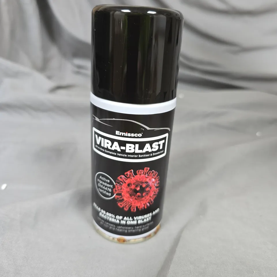 BOX OF 12 CANS OF EMISSCO VIRA-BLAST VEHICLE INTERIOR SANITISER & DEODOURISER – AEROSOL 150ML PER CAN