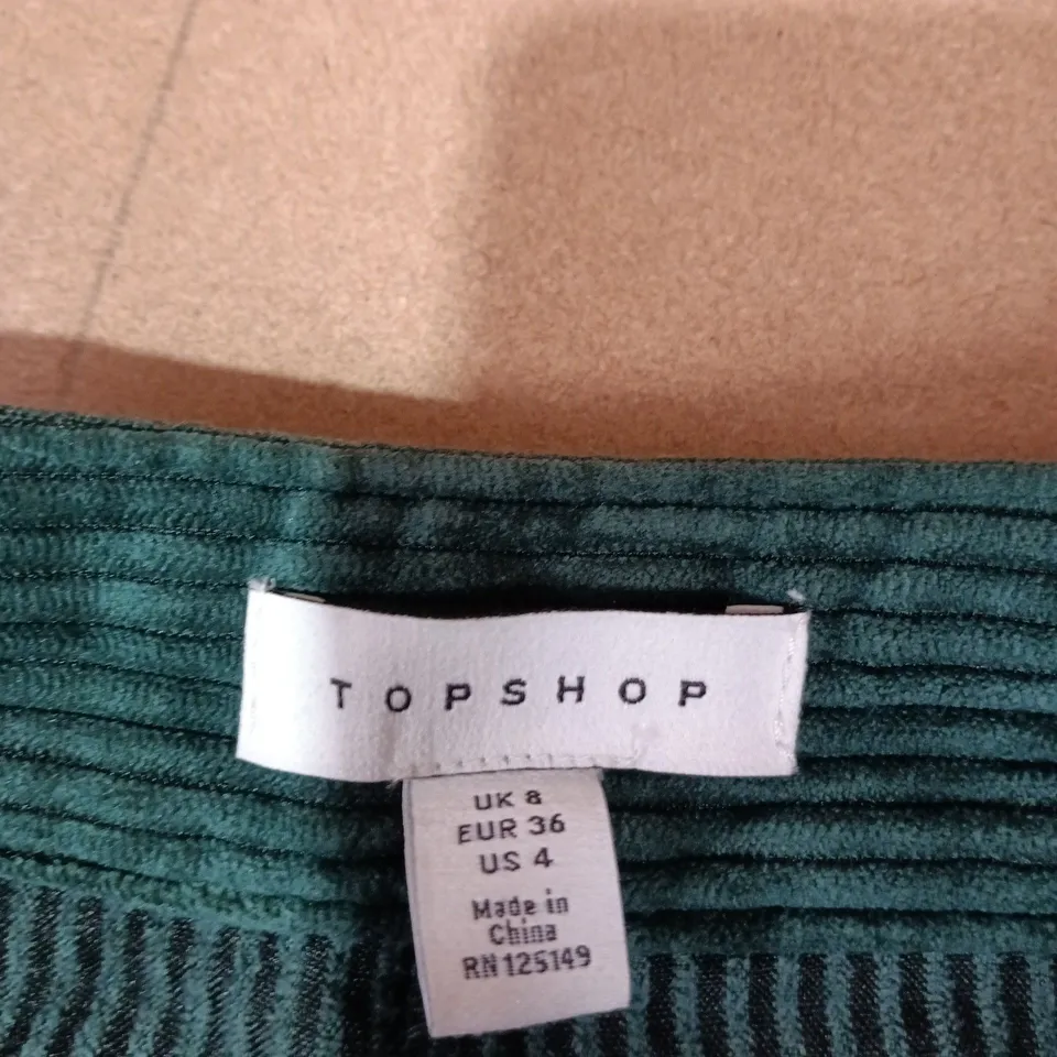 TOPSHOP GREEN CORDUROY TROUSERS, UK 8 (EU 36, US 4)