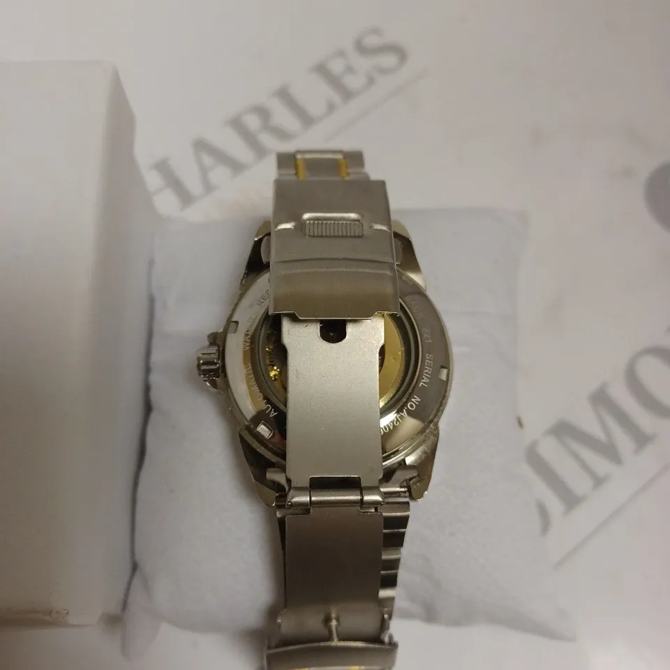 BOXED ANTHONY JAMES GENTS LIMITED EDITION SKELETON AUTOMATIC STAINLESS STEEL WATCH - GOLD