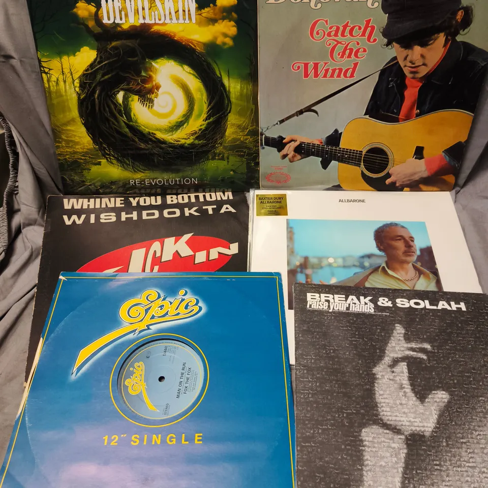 APPROXIMATELY 12 ASSORTED VINYLS FROM VARIOUS ARTISTS SUCH AS BREAK & SOLAH, DEVILSKIN, DONOVAN, ETC