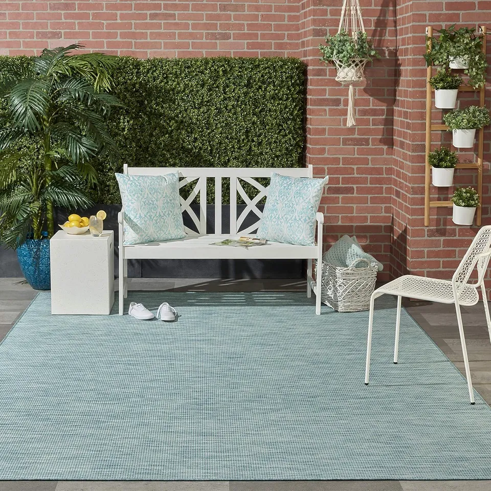 NOURISON POSTIANO INDOOR/OUTDOOR SOLID AQUA 4' X 6' AREA RUG 4' X 6'