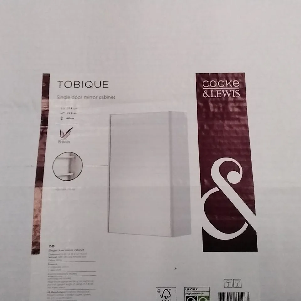 BOXED COOKE & LEWIS TOBIQUE SINGLE DOOR MIRROR CABINET