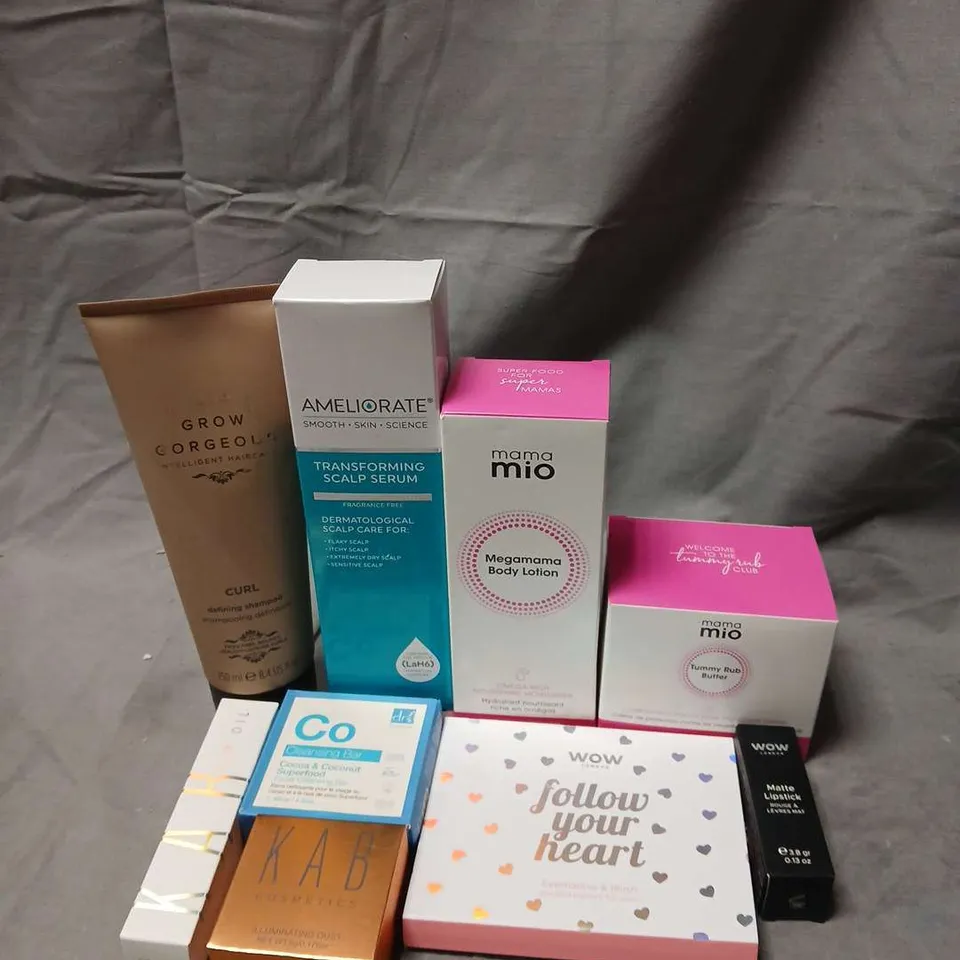 BOX OF APPROX 10 ASSORTED SKINCARE & BEAUTY PRODUCTS INCLUDING - MAMA MIO, AMELIORATE, GROW GORGEOUS (BOXED)
