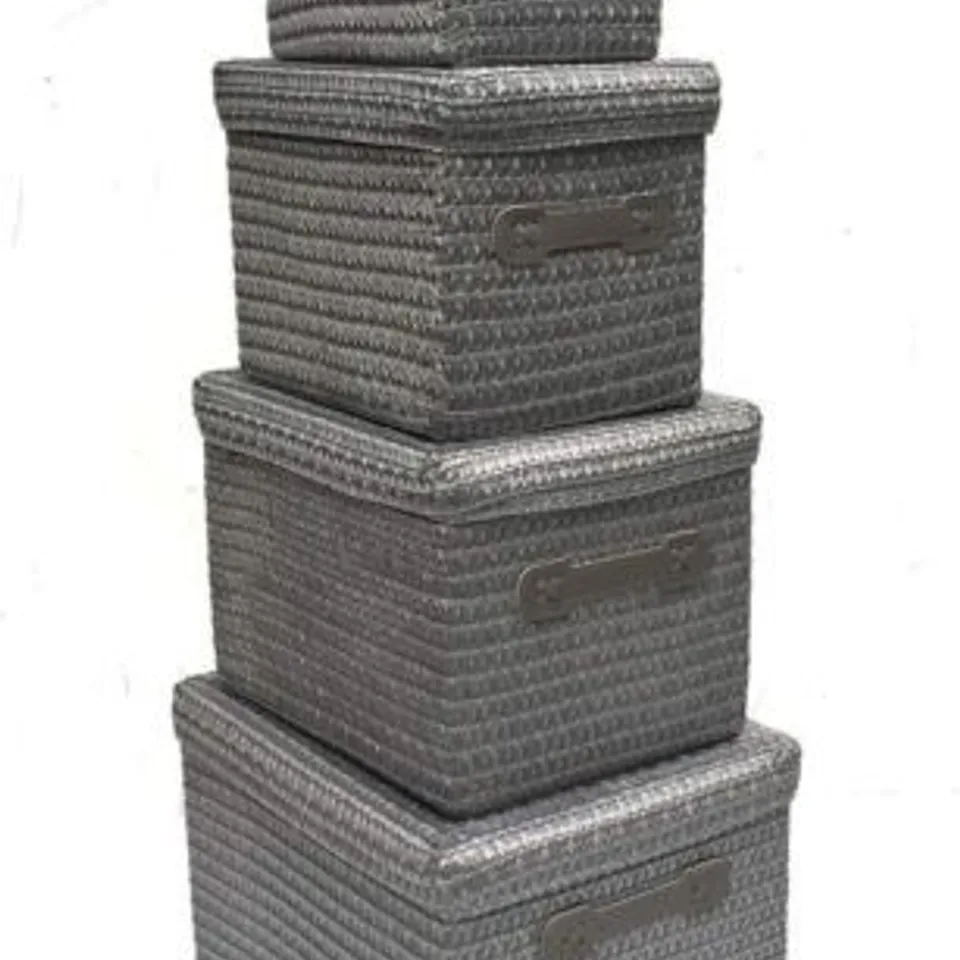 BOXED TOPFURNISHING STORAGE BASKET BOX WITH LID AND HANDLE, DARK GREY 2H X 33W X 24CMD