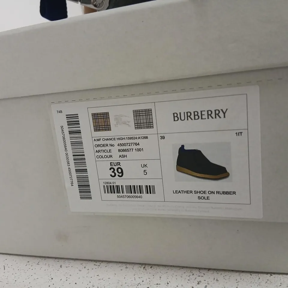 BURBERRY GREY SUEDE ZIP-ANKLE BOOTS, UK 5 (EU 39)