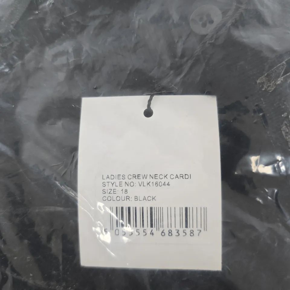 PURE & NATURAL LADIES CREW NECK CARDIGAN – BLACK, SIZE 18, PURE & NATURAL