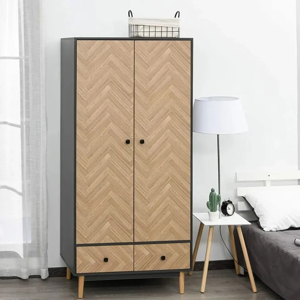 BOXED GRUBBS 2 DOOR SOLID + MANUFACTURED WOOD WARDROBE (2 BOXES)