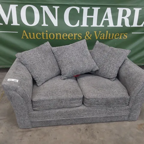 DESIGNER TWO SEATER SOFA WITH SCATTER CUSHIONS GREY FABRIC