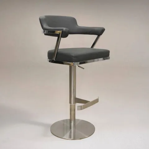 BOXED FIRENZA GREY FAUX LEATHER BAR STOOL WITH STAINLESS STEEL BASE