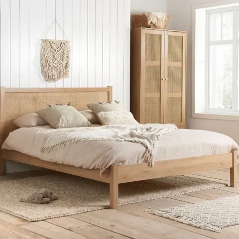 BOXED 135CM CROXLEY RATTAN BED OAK - (2 BOXES)